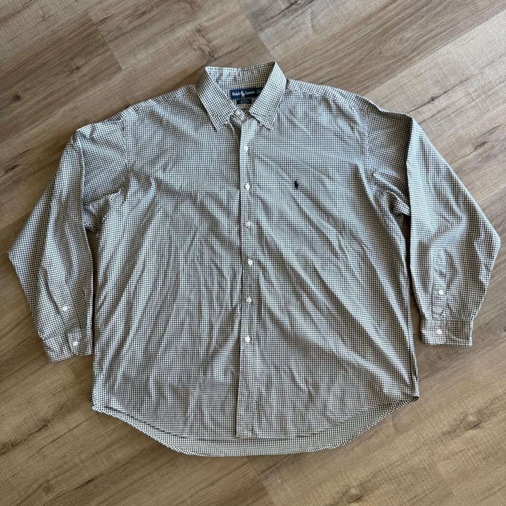 Ralph Lauren Blake Mens XXL Gingham Check Cotton Button Down Shirt Navy White